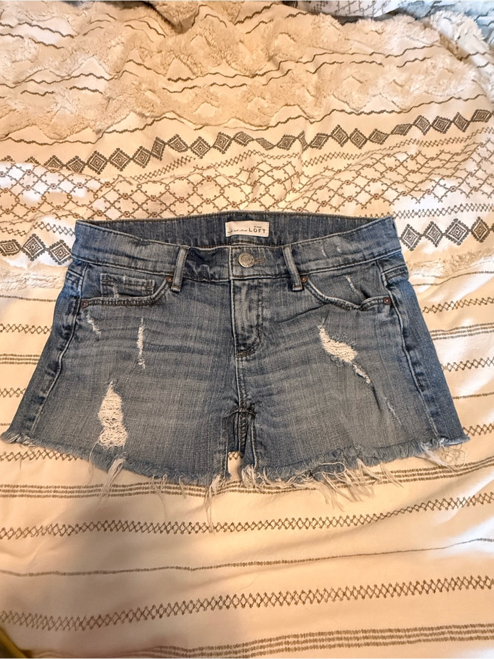 LOFT Light Blue Distressed Denim Shorts